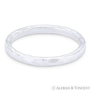 Hammered-Finish Stackable Fashion Ring in Solid .925 Sterling Silver - Size 10